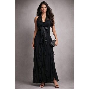 Betsy Adam Maxi Dress Womens 8 Black Y2K Whimsigoth Evening Formal Prom Romantic